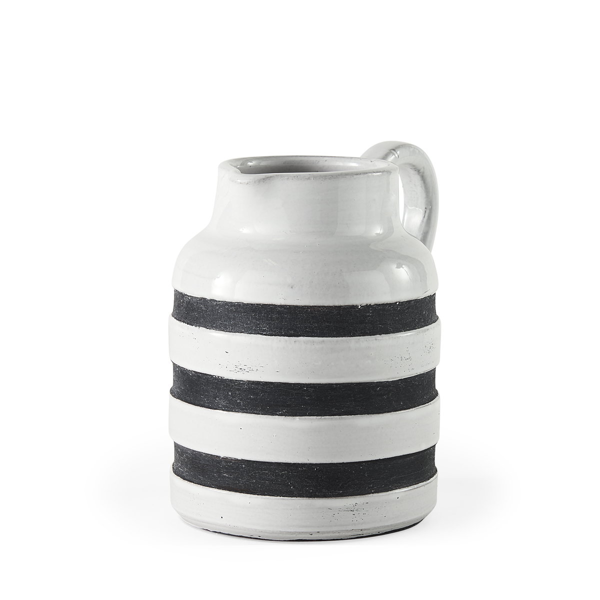 Harmon I Small White with Charcoal Stripes Ceramic Jug, Decorative Jar by Mercana, 6" length x 7.09" width x 7.09" height View 1