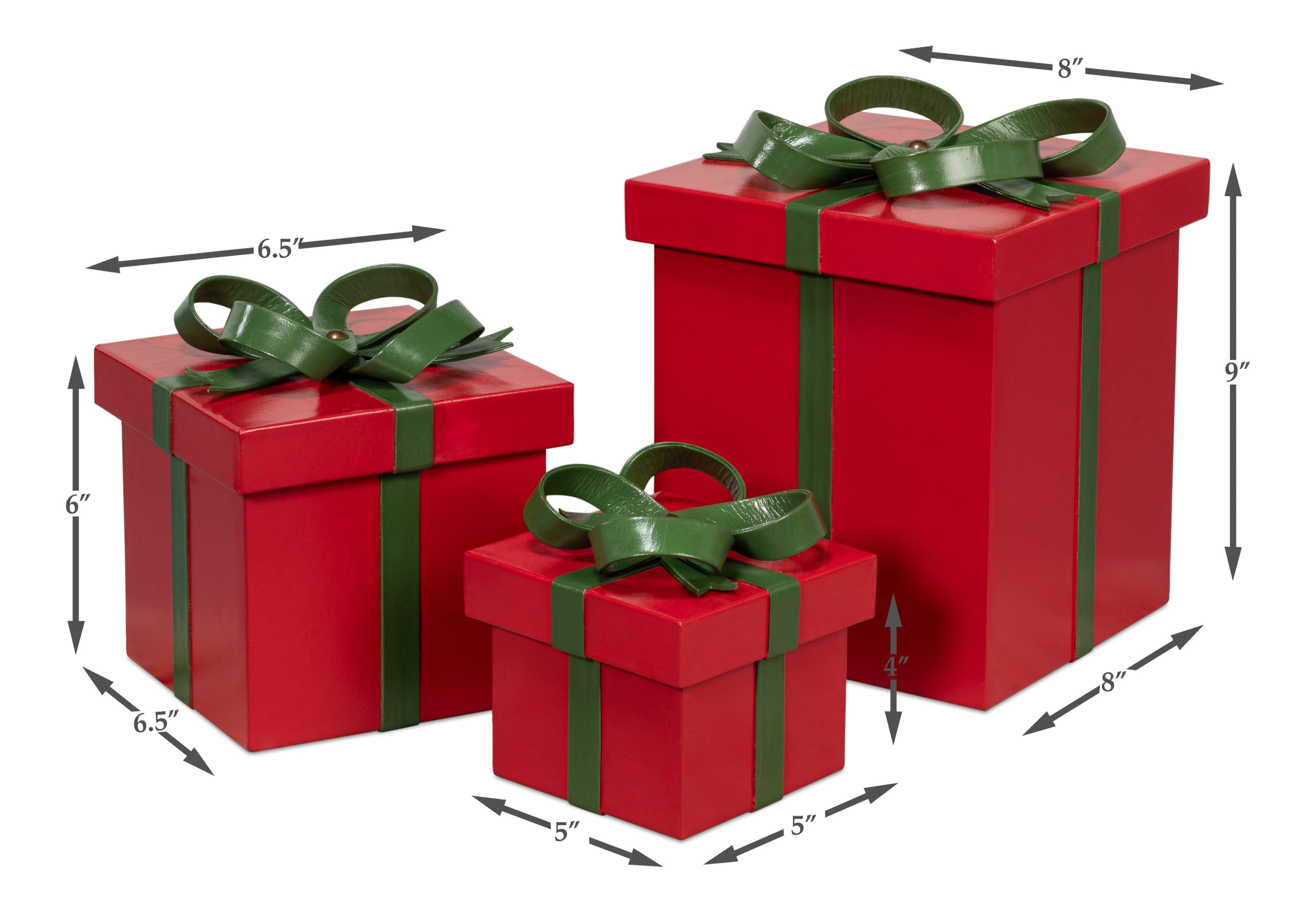 Ferrell Leather Holiday Boxes,S/3,Red, Decor by Sarreid, 8" length x 8" width x 9" height View 10