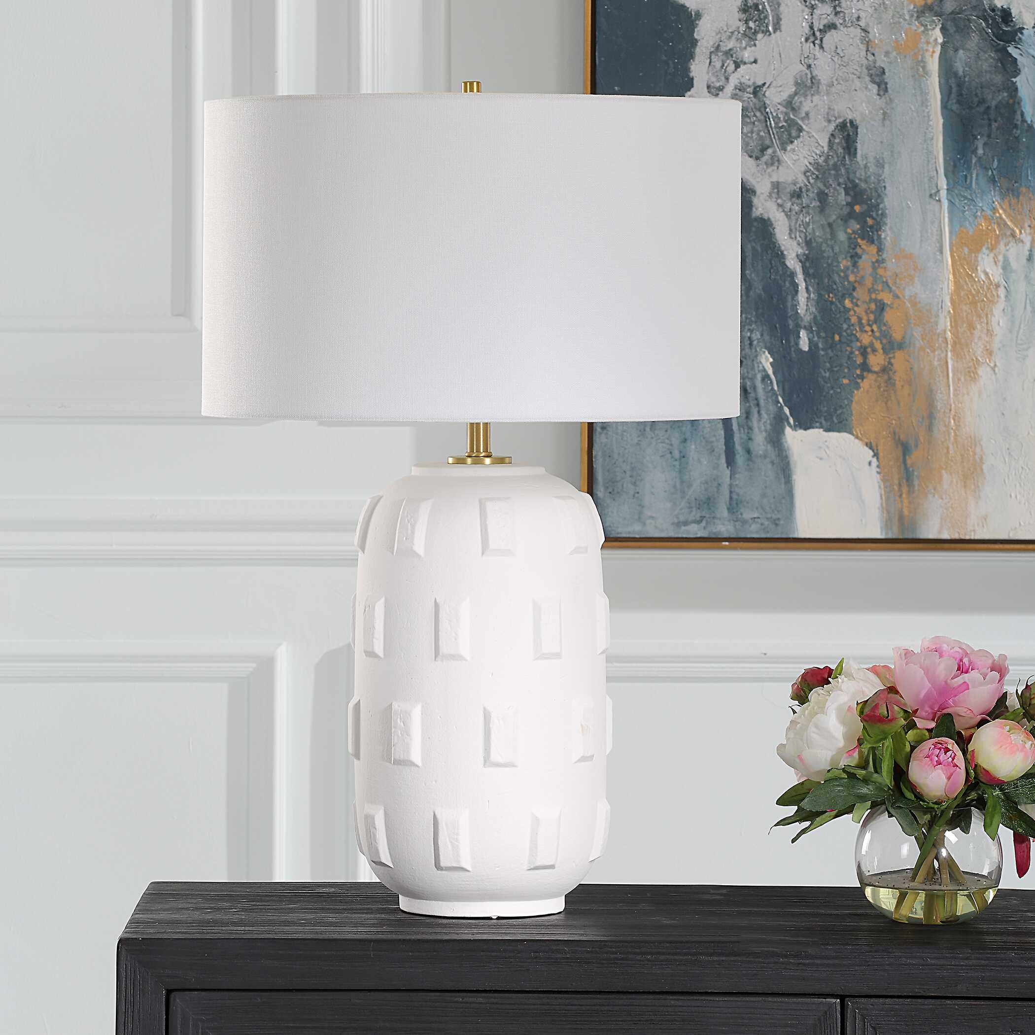 Emerie Textured White Table Lamp, by Uttermost, 17" width x 26.25" height x 17" depth View 4