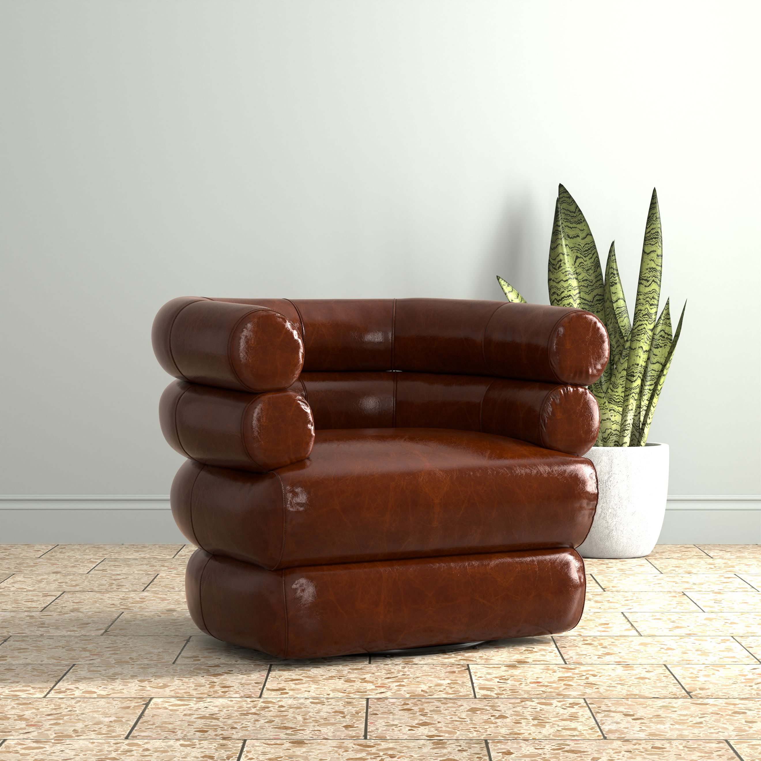 Rondo Leather Swivel Chair,Brown large image 