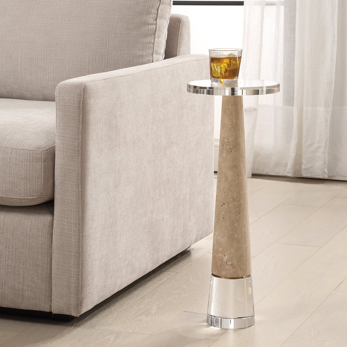 Niari Travertine Drink Table, Side & End Table by Uttermost, 9" width x 24" height x 9" depth View 2
