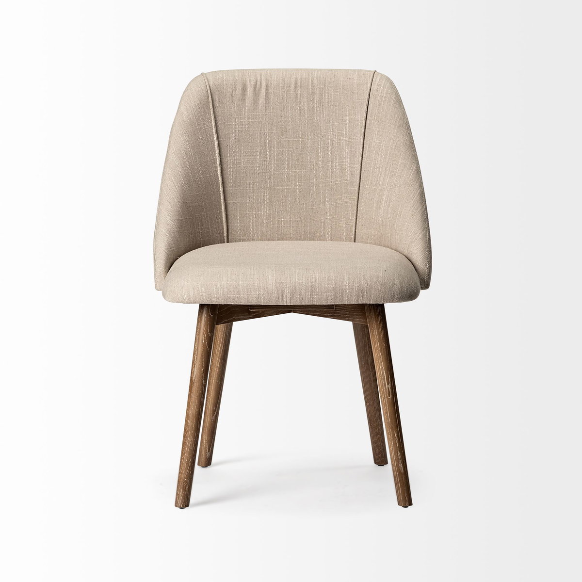 Ronald I Cream Fabric Wrap Brown Wooden Base Dining Chair, by Mercana, 22.5" length x 21.5" width x 32.25" height View 4