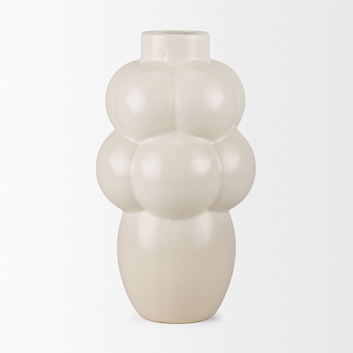 Ulvi Cream Glazed Bubble Ceramic Vase, by Mercana, 7.68" length x 7.48" width x 14.17" height View 7