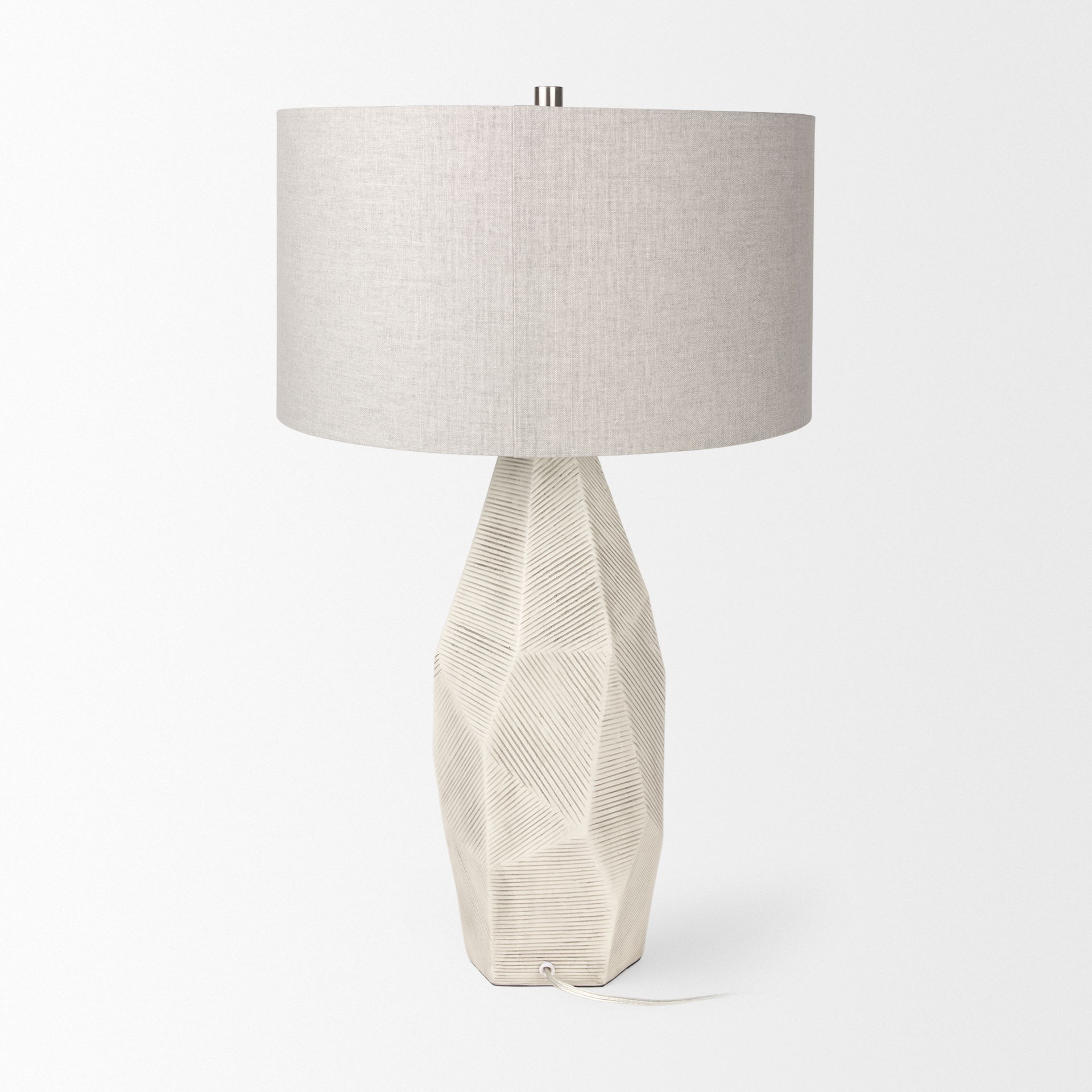 Piven White with Antiqued Wash Textured Ceramic Table Lamp, by Mercana, 18" length x 18" width x 29.5" height View 5