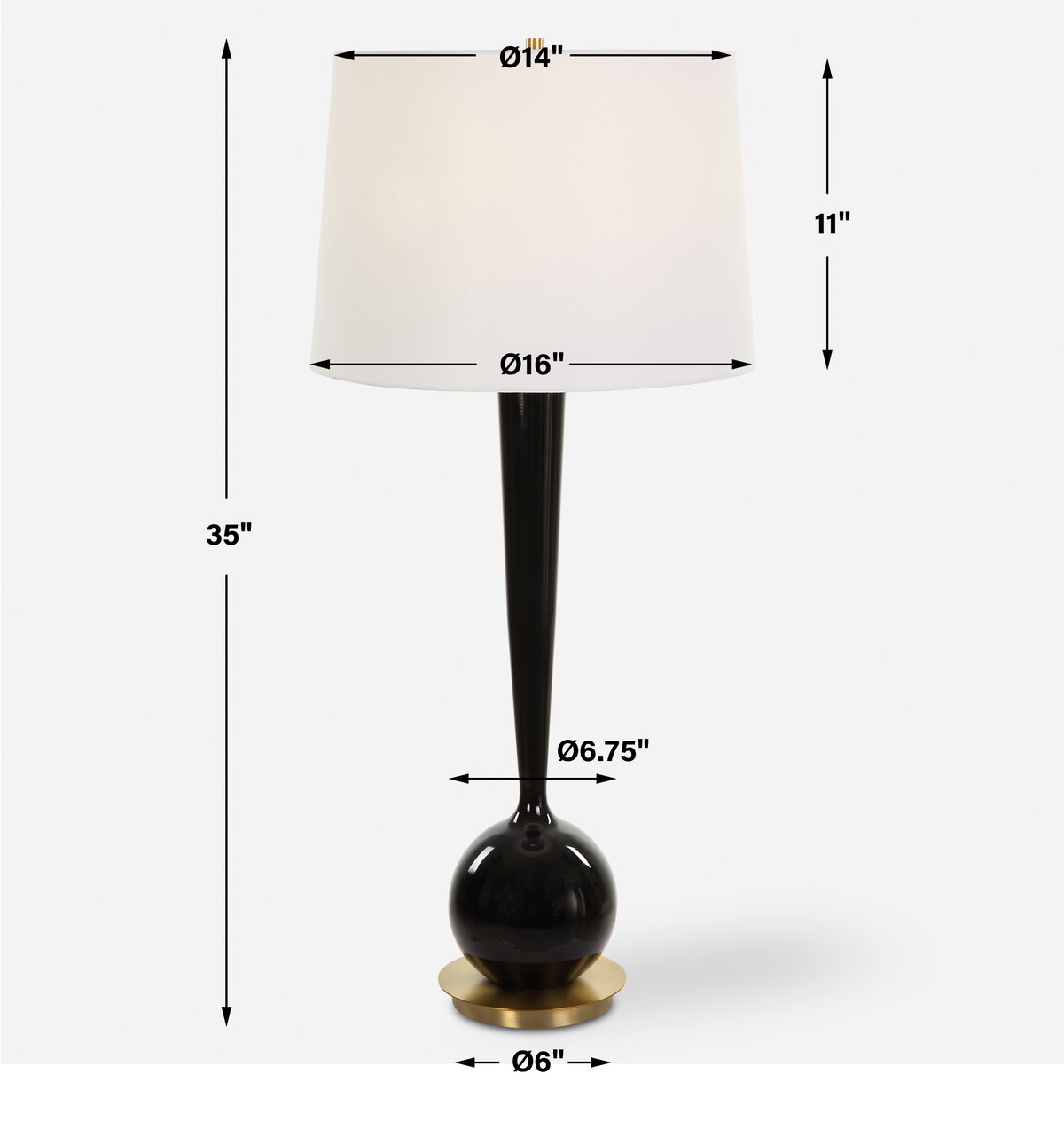Brielle Polished Black Table Lamp, by Uttermost, 1'4" width x 2'11" height x 1'4" depth View 3