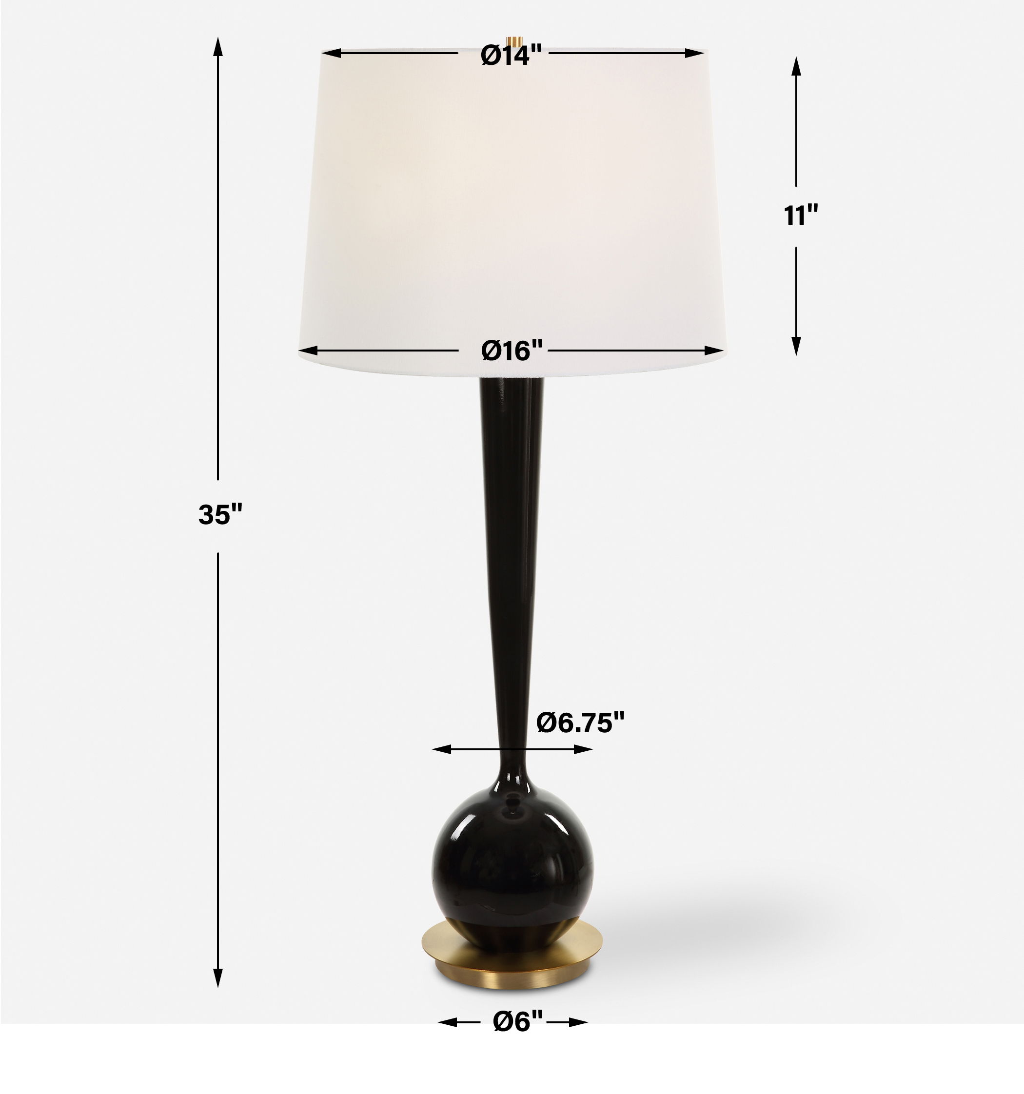 Brielle Polished Black Table Lamp, by Uttermost, 16" width x 35" height x 16" depth View 3
