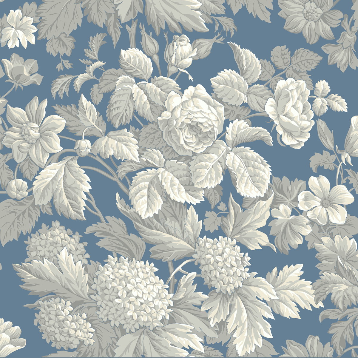 Antique Floral in Wedgewood Blue & Grey Wallpaper, by York Wall, 33' length x 1'8.5" width x 0.02" depth
