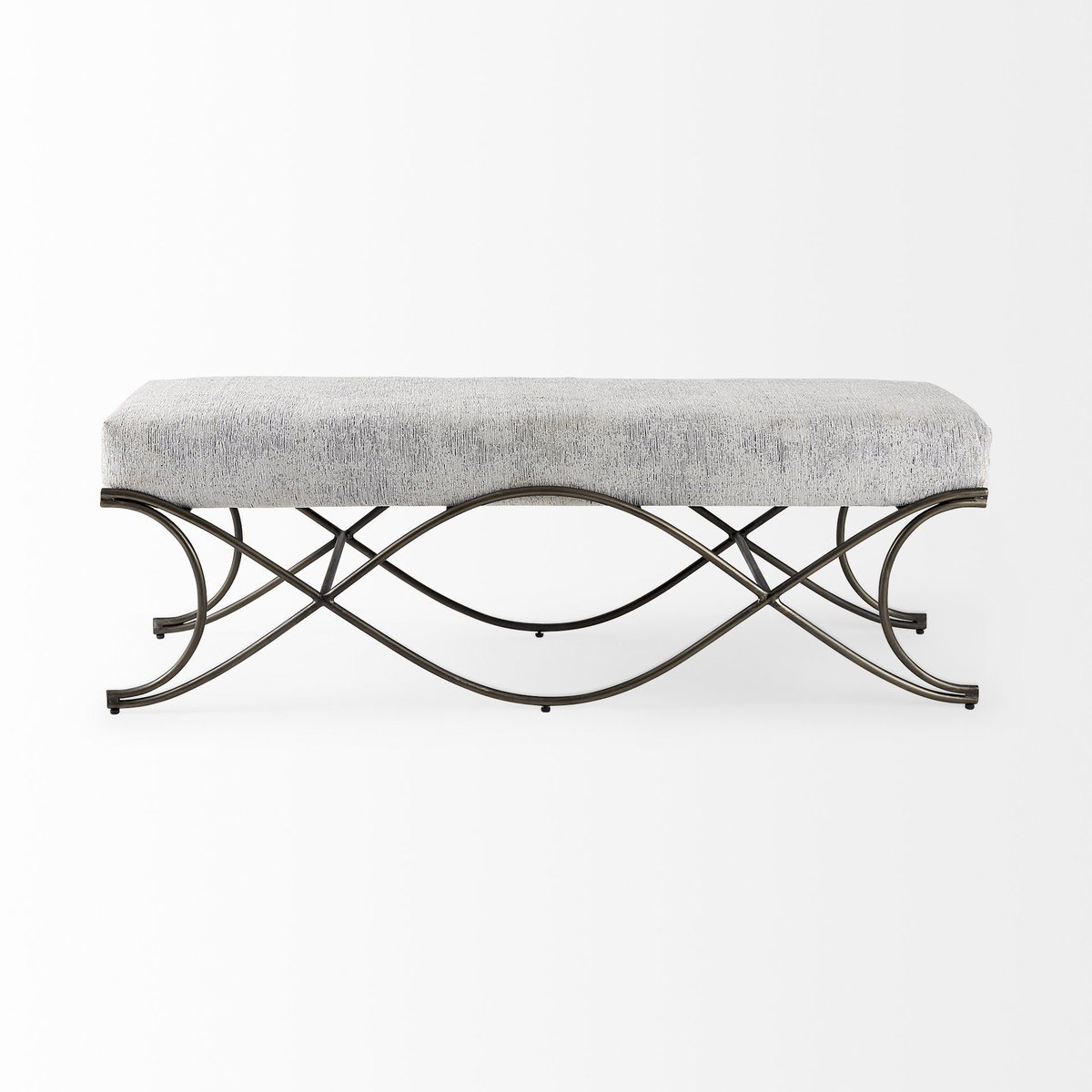 Ayla 55L x 17.6W x 18H Dark Gray Fabric Seat with Dark Nickel Metal Frame Bench, Benche by Mercana, 55" length x 17.6" width x 18" height View 4