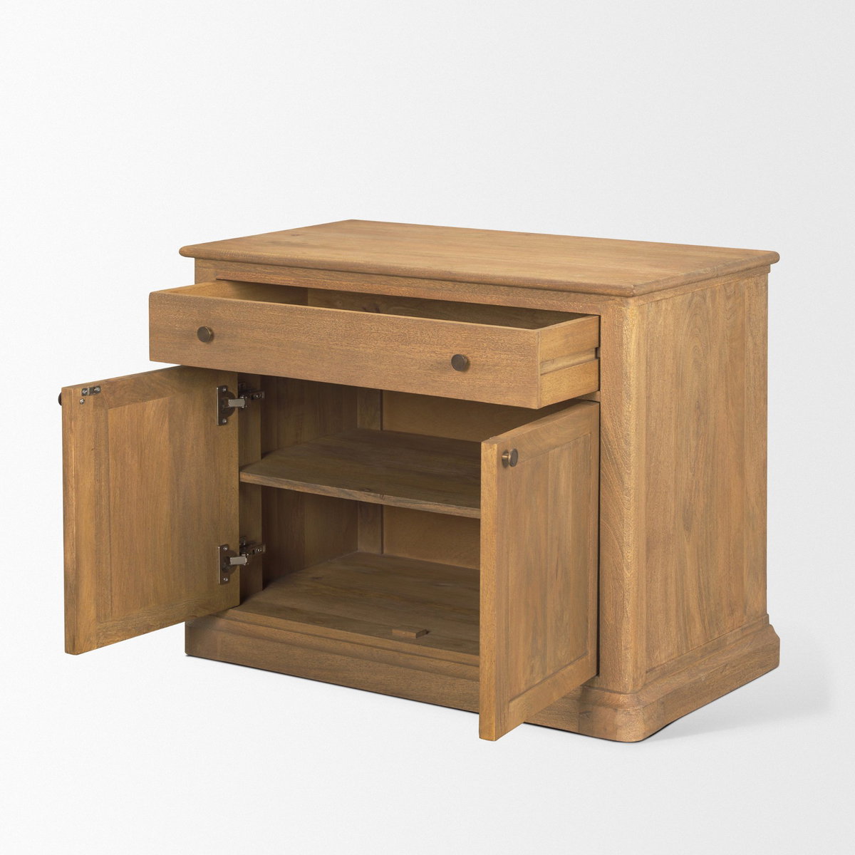 Baron Light Brown Solid Wood with Gunmetal Knobs 2-Door Accent Cabinet, Cabinets & Chest by Mercana, 34" length x 18.5" width x 27" height View 8