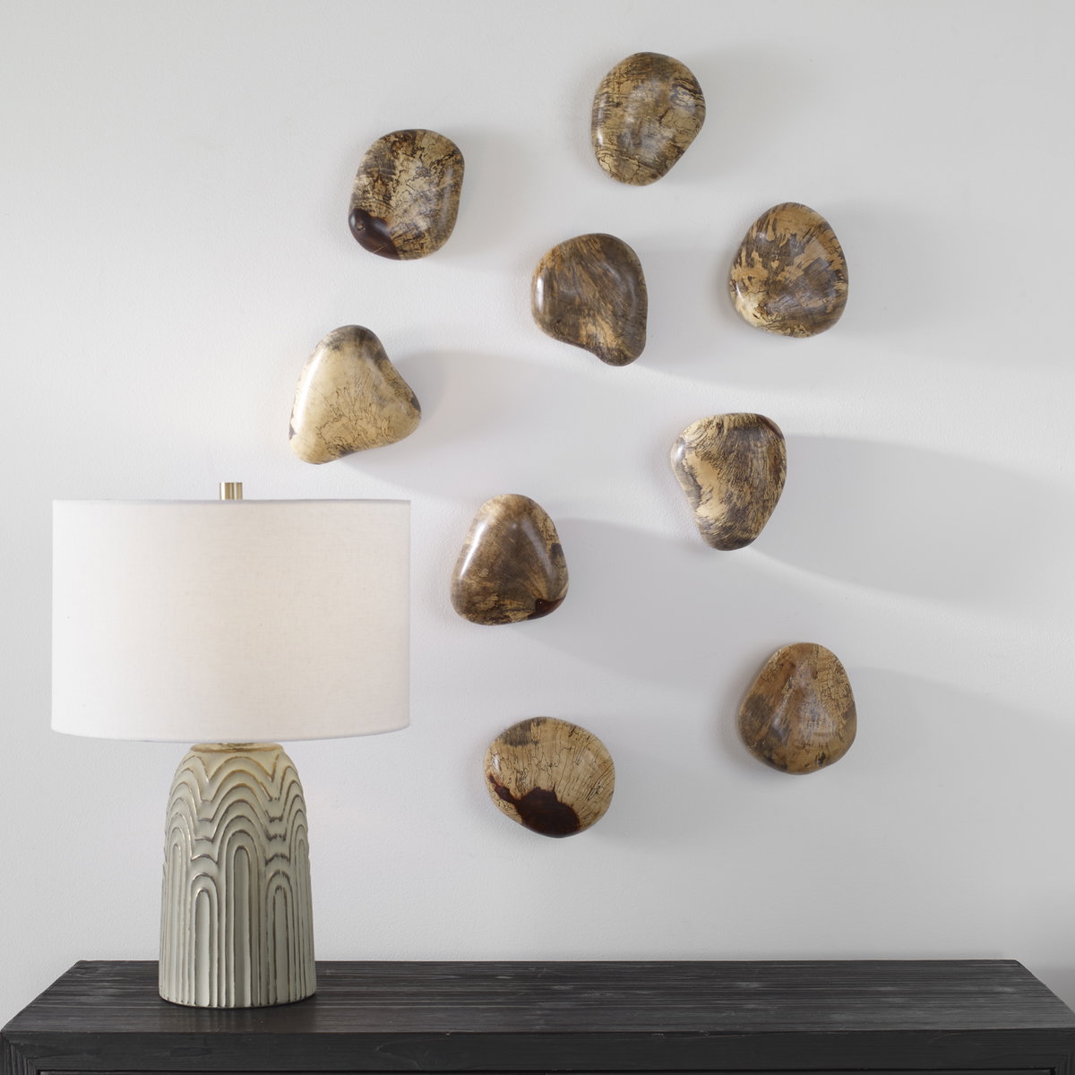 Pebbles Blonde Wood Wall Décor Set/9, Sculptural Wall Art by Uttermost, 6" width x 5" height x 2" depth View 2
