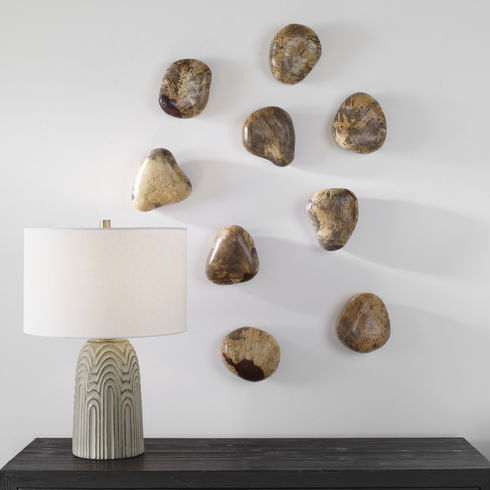 Pebbles Blonde Wood Wall Décor Set/9