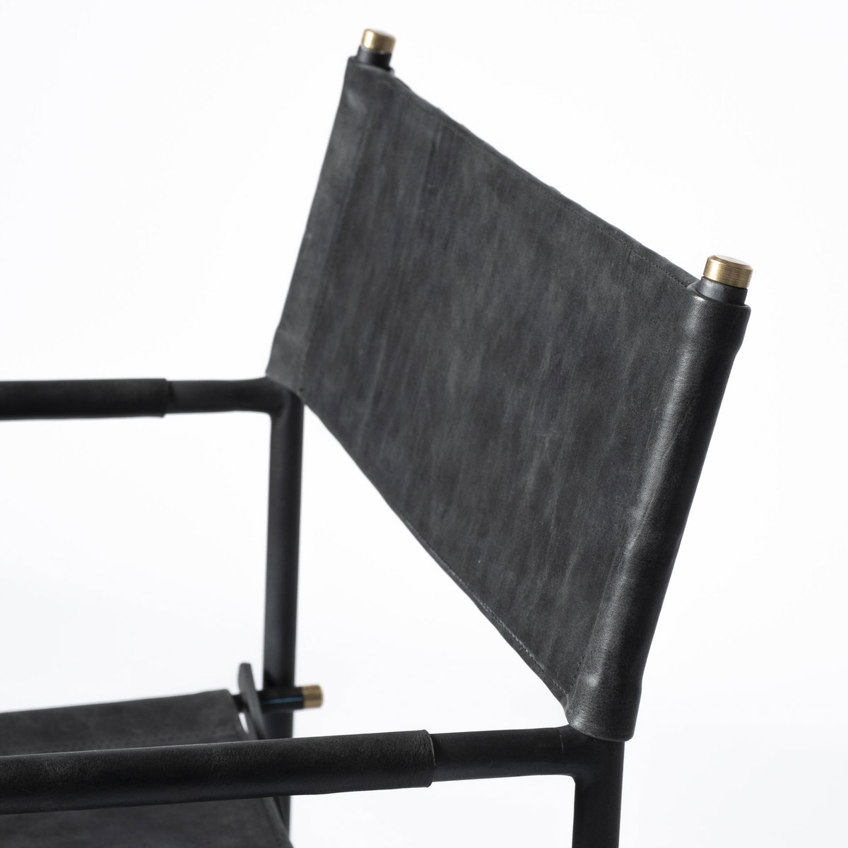 Direttore Curved Back Dining Side Chair | Black Leather with Black Iron, Dining Chair by Mercana, 19.25" length x 20" width x 31" height View 12