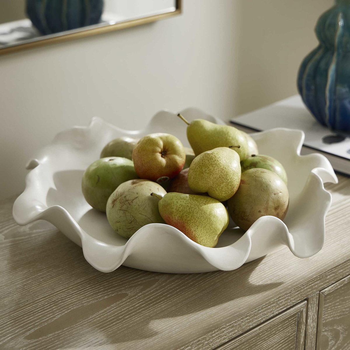 Wave Crest White Outdoor Bowl, Decorative Tray by Uttermost, 20" width x 4" height x 20" depth View 2