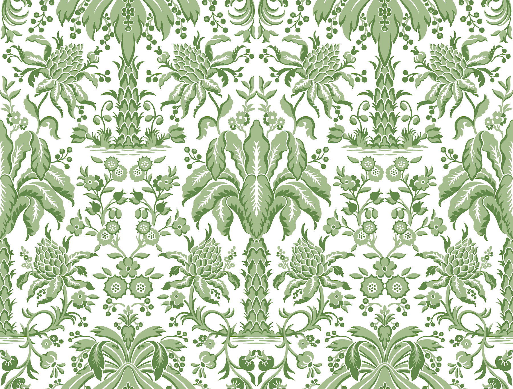 Palmetto Palm Damask Green Wallpaper large image 