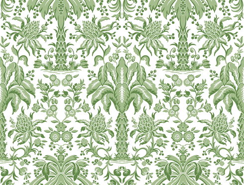 Palmetto Palm Damask Green Wallpaper