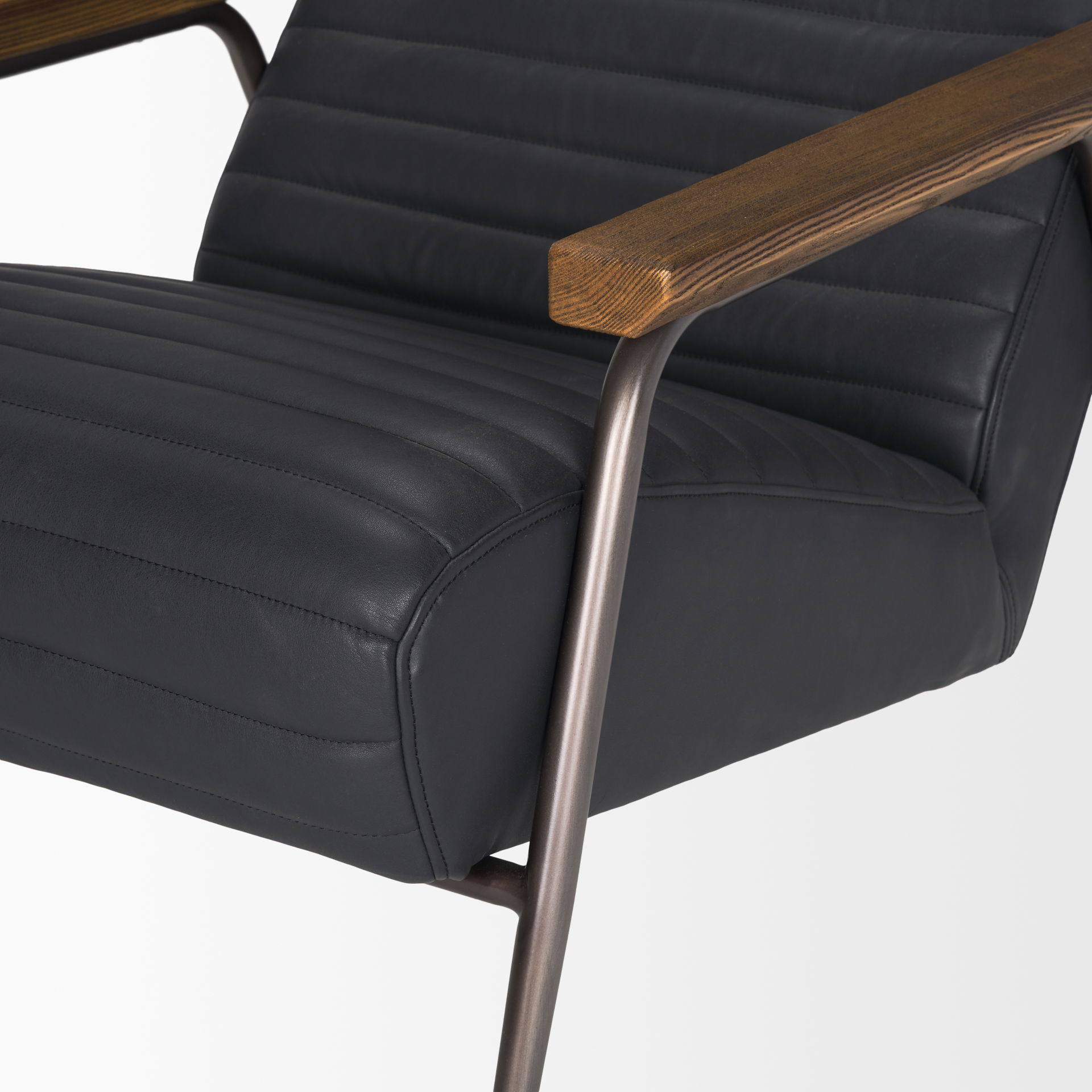Grosjean Black Leather with Black Metal Frame Accent Chair, by Mercana, 27.56" length x 37.01" width x 34.65" height View 11