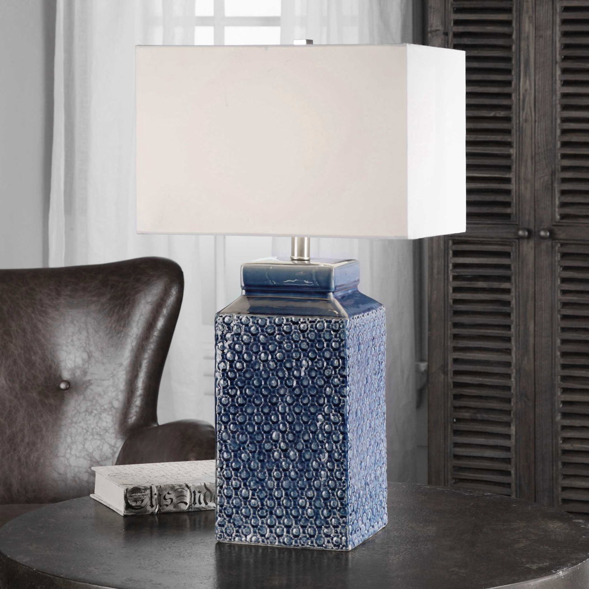 Pero Sapphire Blue Lamp, Table Lamp by Uttermost, 15" width x 26.75" height x 11" depth View 4