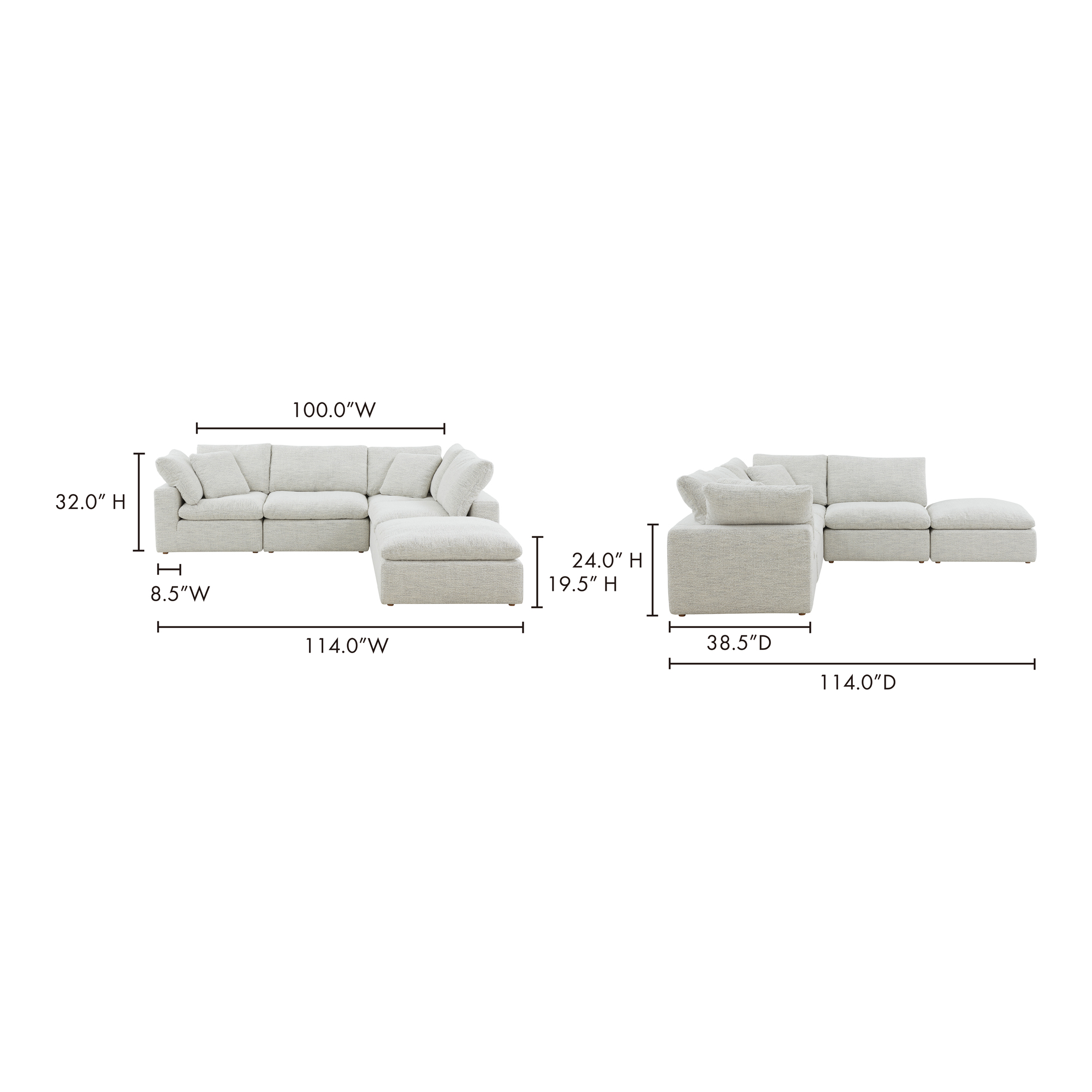 Terra Condo Dream Modular Sectional Coastside Sand, Sectional Sofa by Moe's Home, 114" width x 32" height x 114" depth View 9