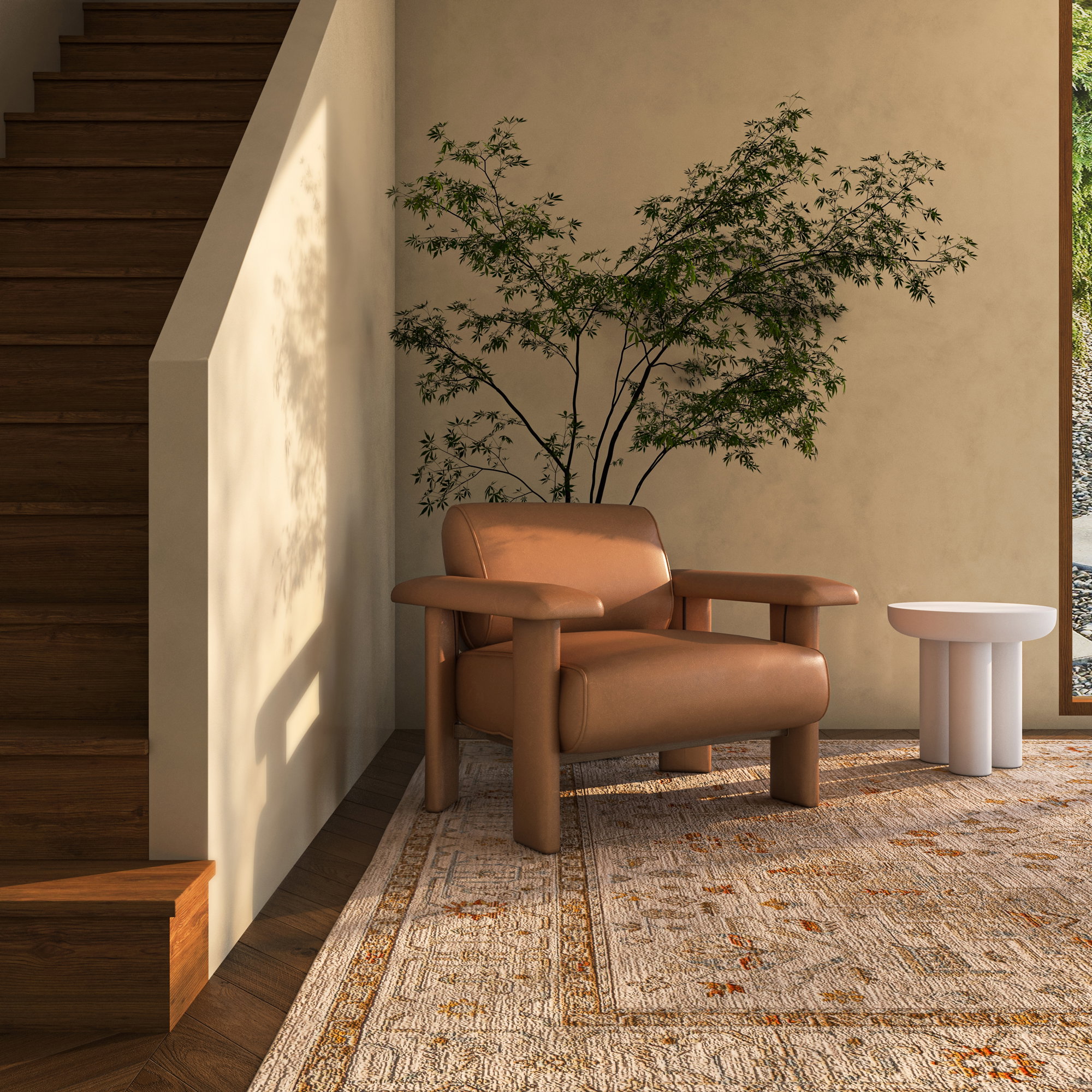 Marcello Lounge Chair Tan, Accent Chair by Moe's Home, 40.2" width x 29.9" height x 32.5" depth View 6