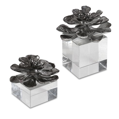 Indian Lotus Metallic Silver Flowers S/2