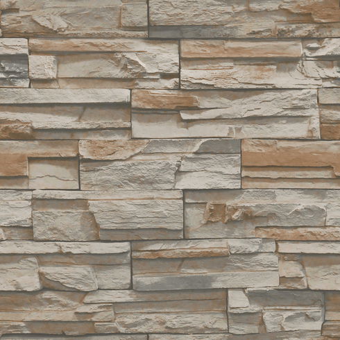Flat Stone Brown & Grey Wallpaper