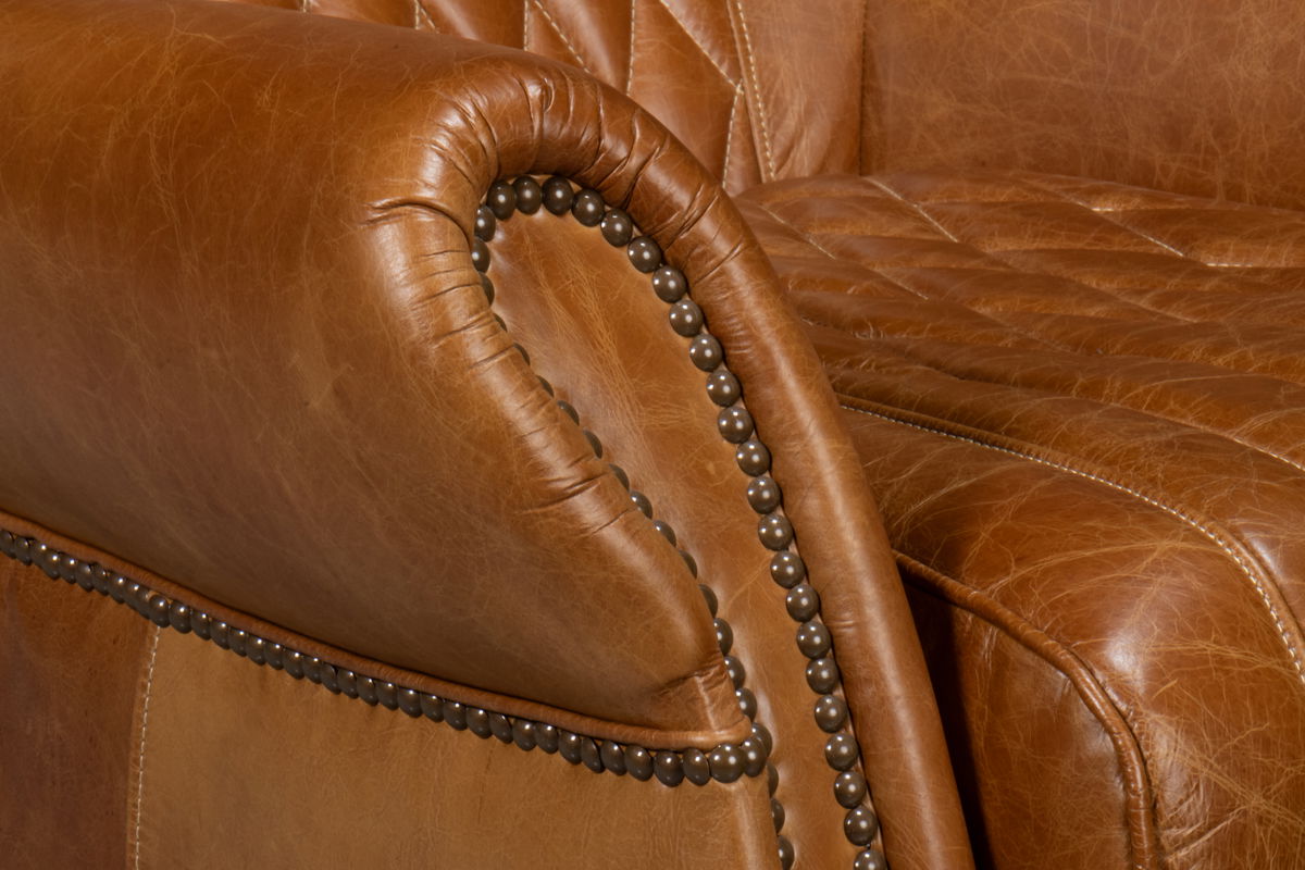 Bugatti Leather Swivel Chair  Cuba Brown, by Sarreid, 2'5" length x 2'8" width x 2'9" height View 5