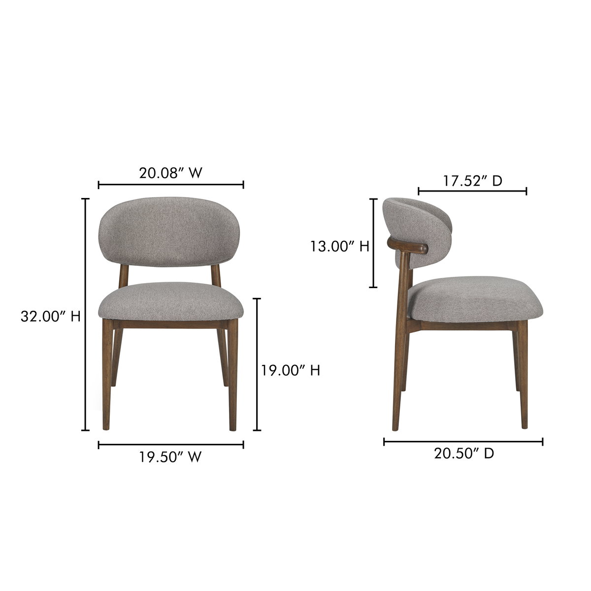 Ellie Dining Chair Light Brown, by Moe's Home, 19.5" width x 32" height x 20.5" depth View 7
