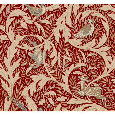 Woodland Tapestry Red Metallic Wallpaper