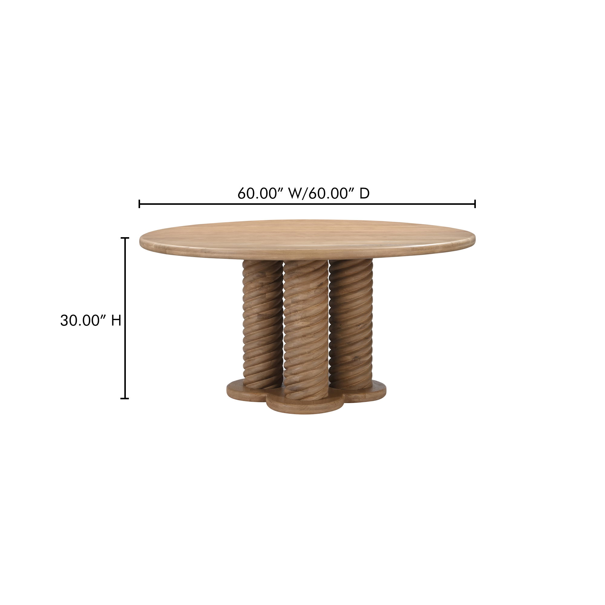 Treccia Round Dining Table Oak, by Moe's Home, 60" width x 30" height x 60" depth View 9