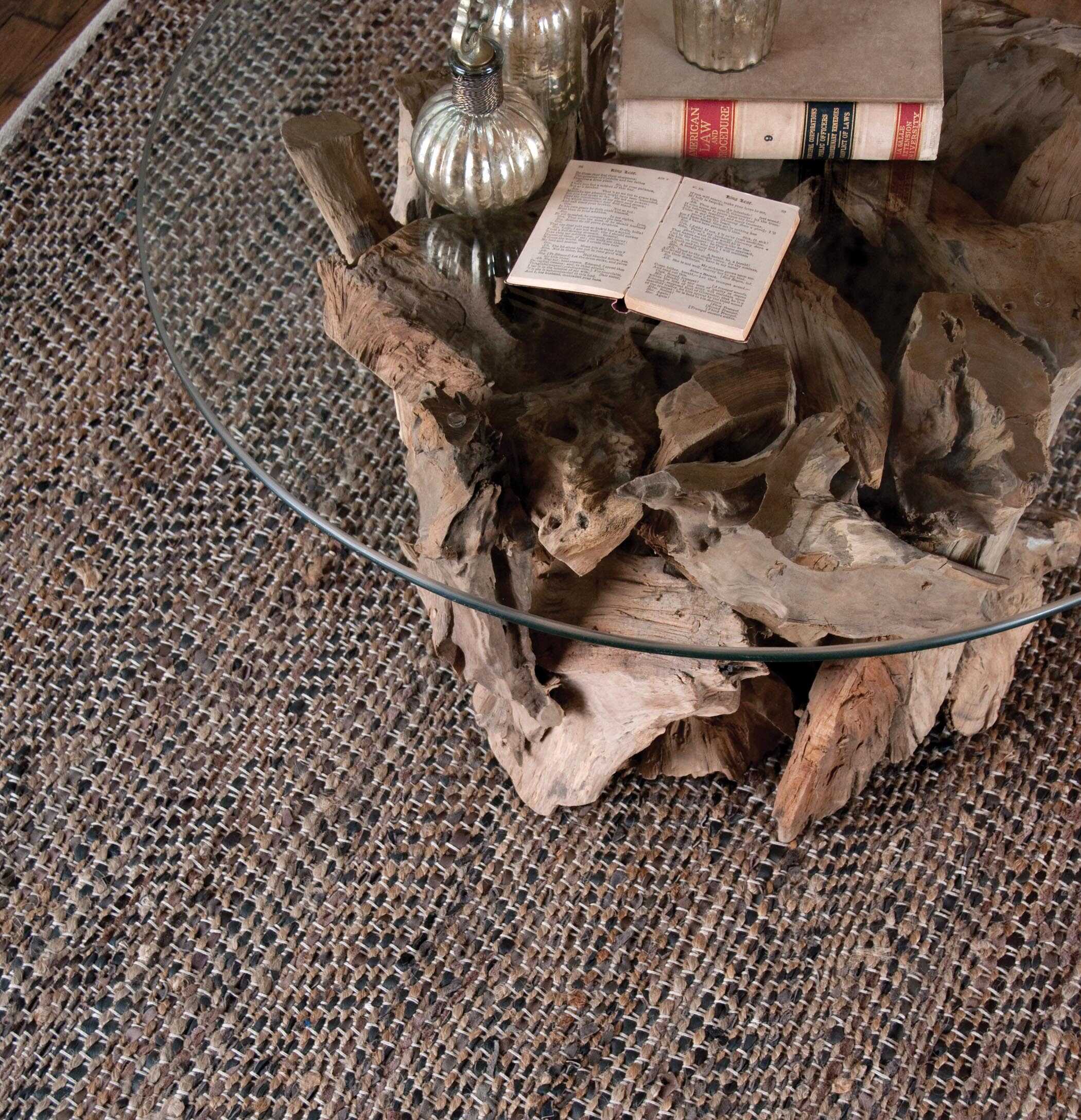 Tobais 5 X 8 Rescued Leather & Hemp Rug large image 