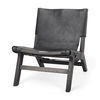 Elodie 24.4L x 33.9W x 30.7H Black Leather with Black Stain Beech Wood Frame Accent Chair, by Mercana, 24.41" length x 31.5" width x 30.71" height thumbnail 1