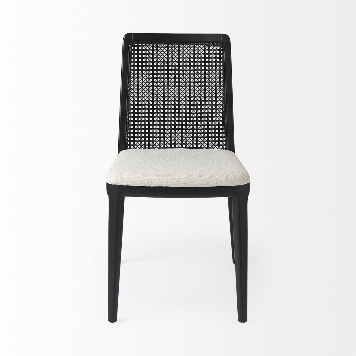 Clara Black Beech Wood with Cream Fabric Seat and Cane Back Armless Dining Chair, by Mercana, 18" length x 23" width x 33.75" height View 5