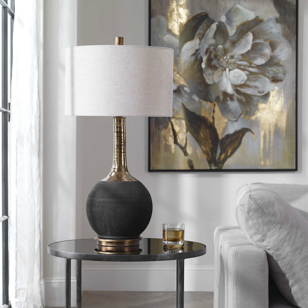Arnav Textured Black Lamp, Table Lamp by Uttermost, 17" width x 32" height x 17" depth View 6