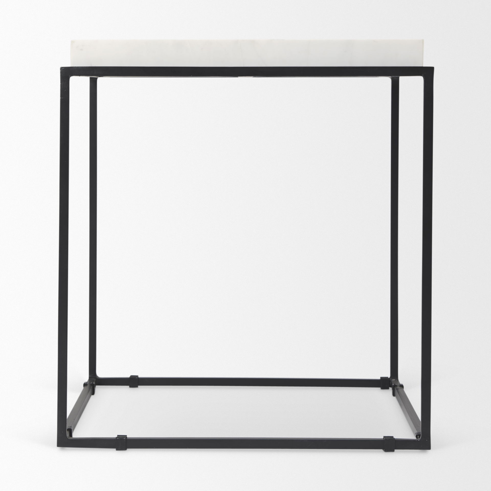 Nathan II 18' x 20' Square Top White Marble and Black Metal End/Side Table, Side & End Table by Mercana, 18" length x 18" width x 20" height View 9
