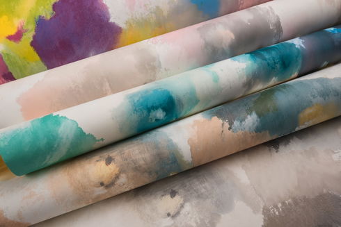 Impressionist Floral Copper & Blue Wallpaper