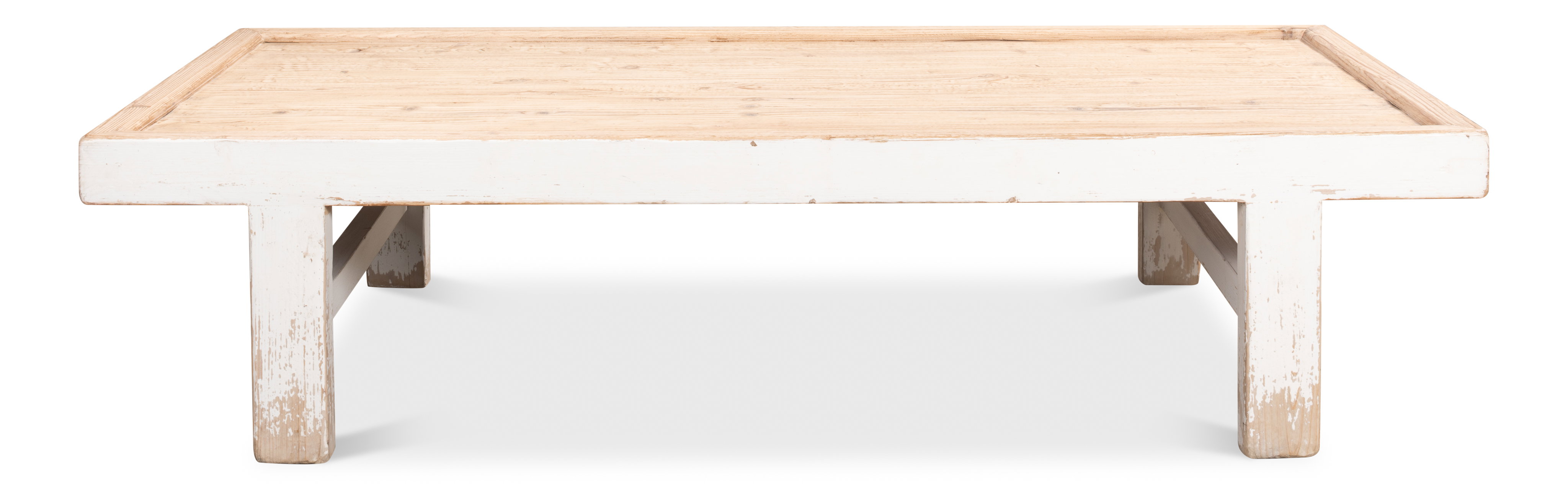 Large Wood Panel Coffee Tbl, Ant. White, Coffee Table by Sarreid, 80" length x 37" width x 19" height View 2