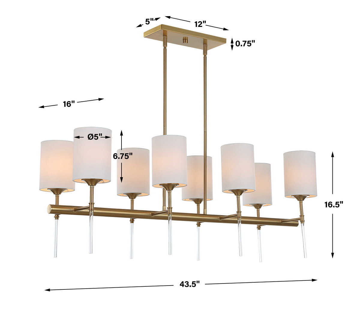 Awyr 8 Light Linear Chandelier, Pendant by Uttermost, 43.5" width x 16.5" height x 16" depth View 3