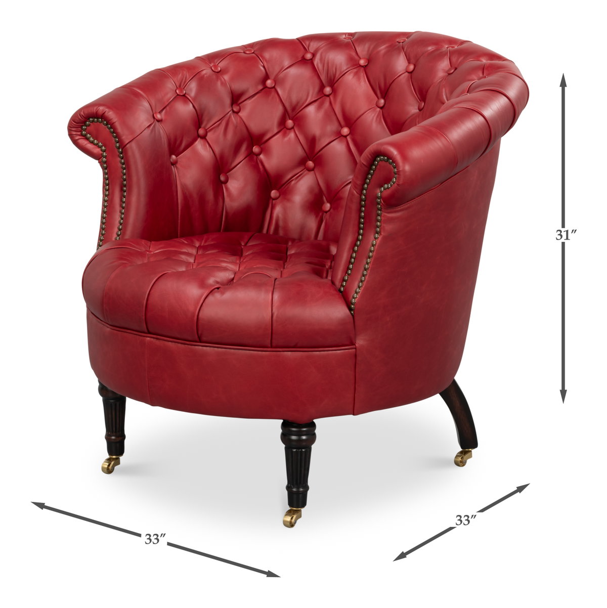Bastian Armchair  New Rouge Leather, by Sarreid, 2'9" length x 2'9" width x 2'7" height View 13