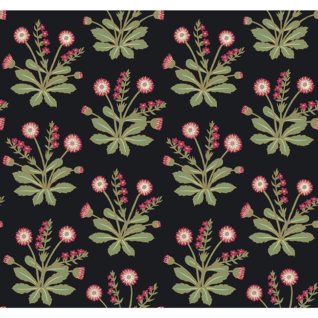 Meadow Flowers Black & Rose Gold Metallic Wallpaper large image 