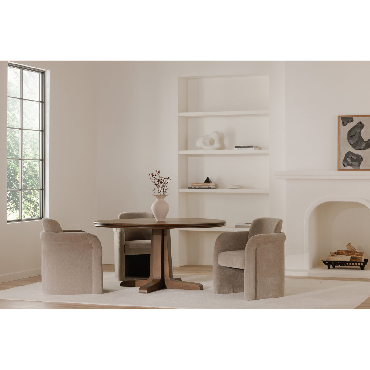 Mesto Rolling Dining Chair Taupe, by Moe's Home, 26" width x 32.5" height x 25.6" depth View 13