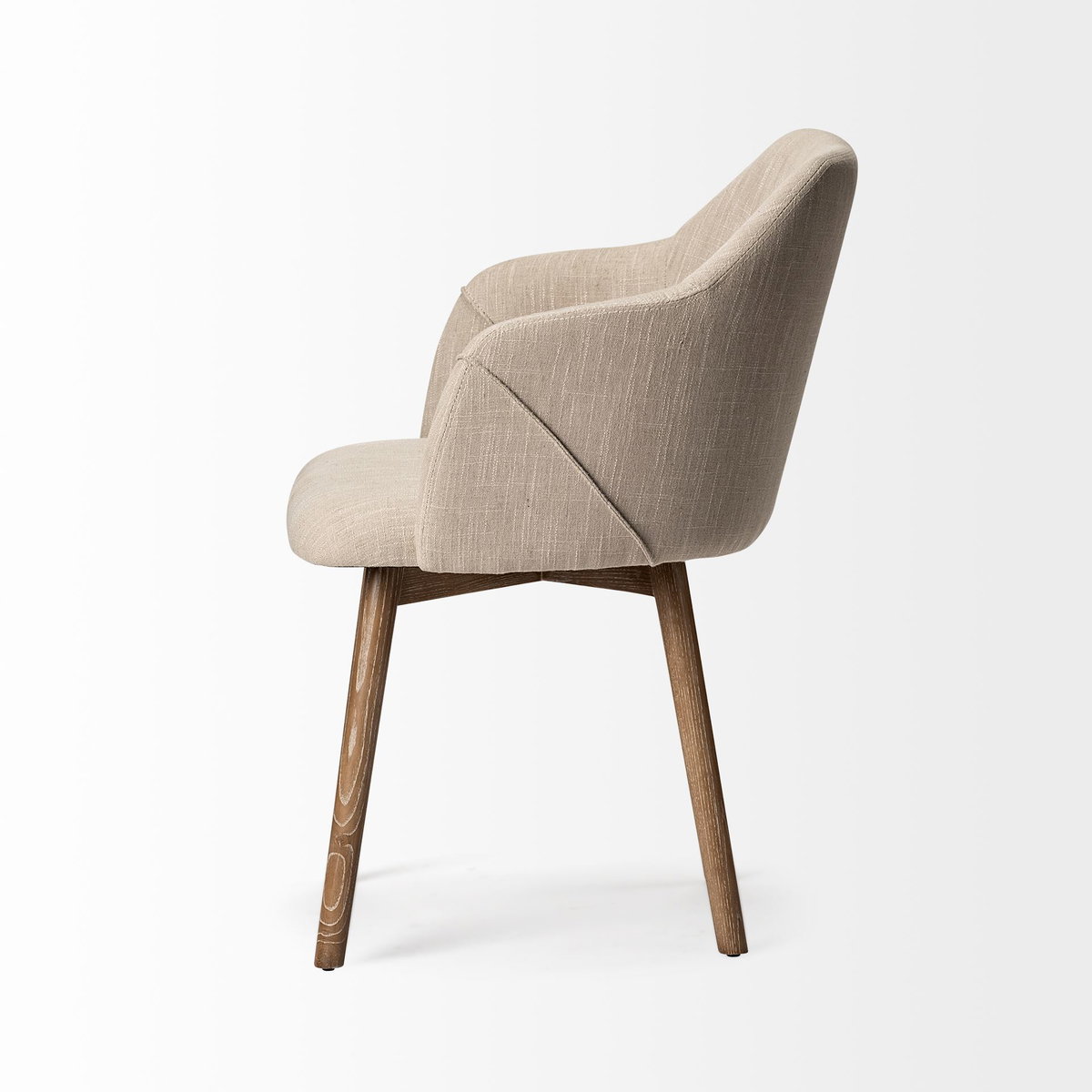Ronald Curved Back Dining Side Chair | Cream Fabric with Brown Wood, Dining Chair by Mercana, 23.25" length x 21.75" width x 32.25" height View 3