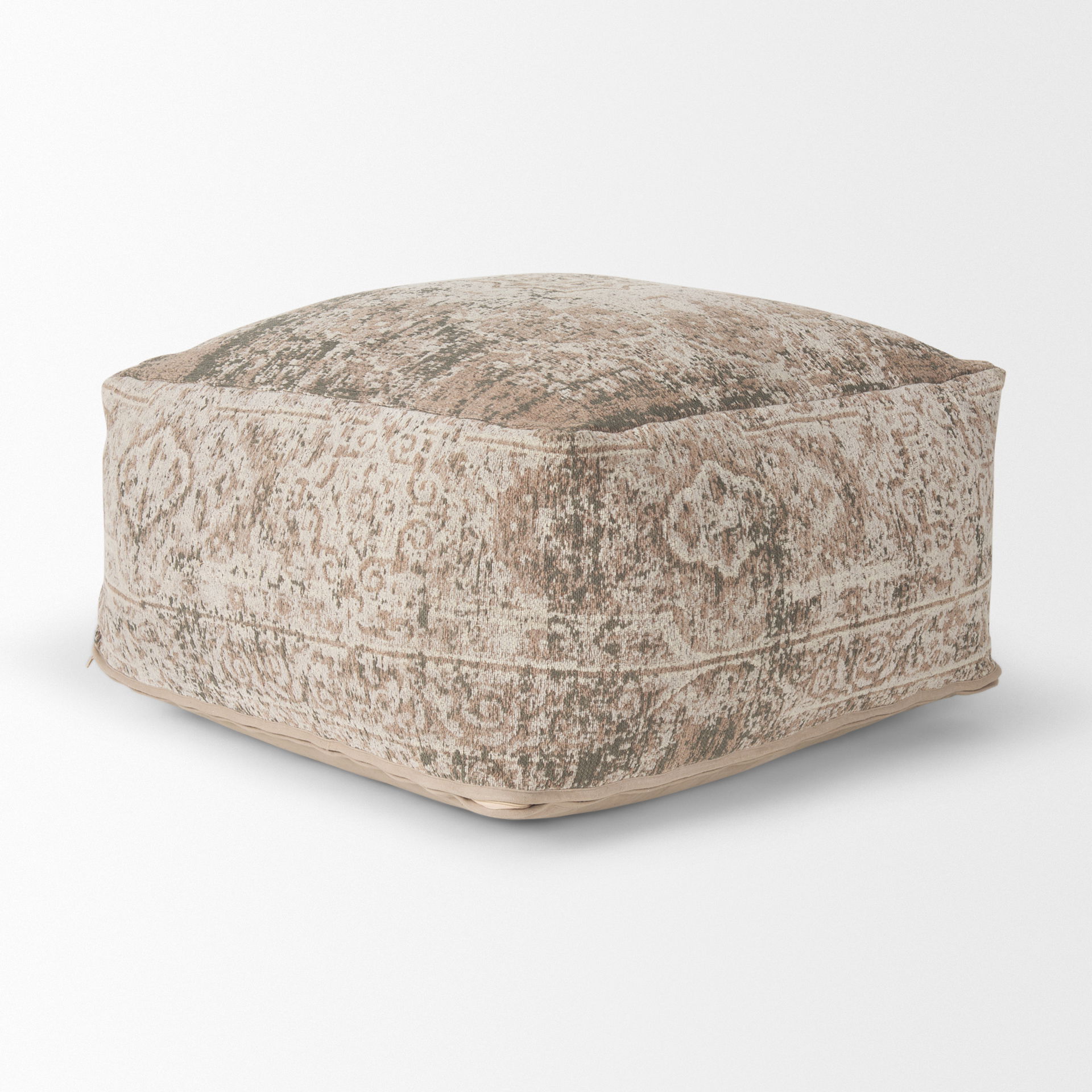 Khloe Large Taupe Pouf, Ottoman by Mercana, 36" length x 36" width x 17" height View 5