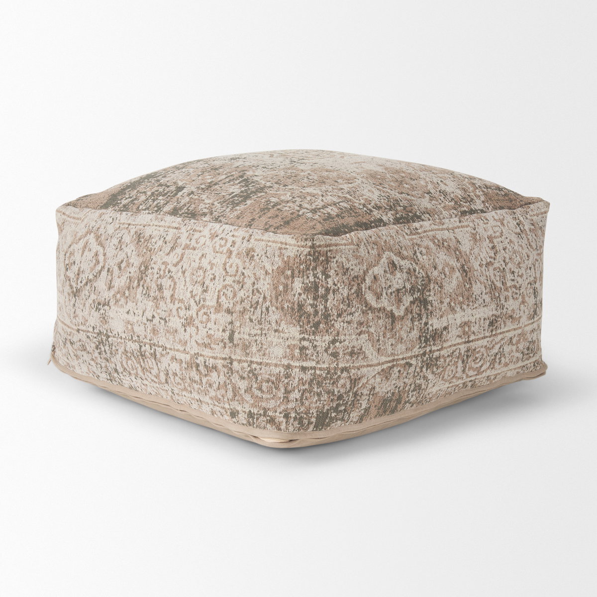 Khloe Large Taupe Pouf, Ottoman by Mercana, 36" length x 36" width x 17" height View 6
