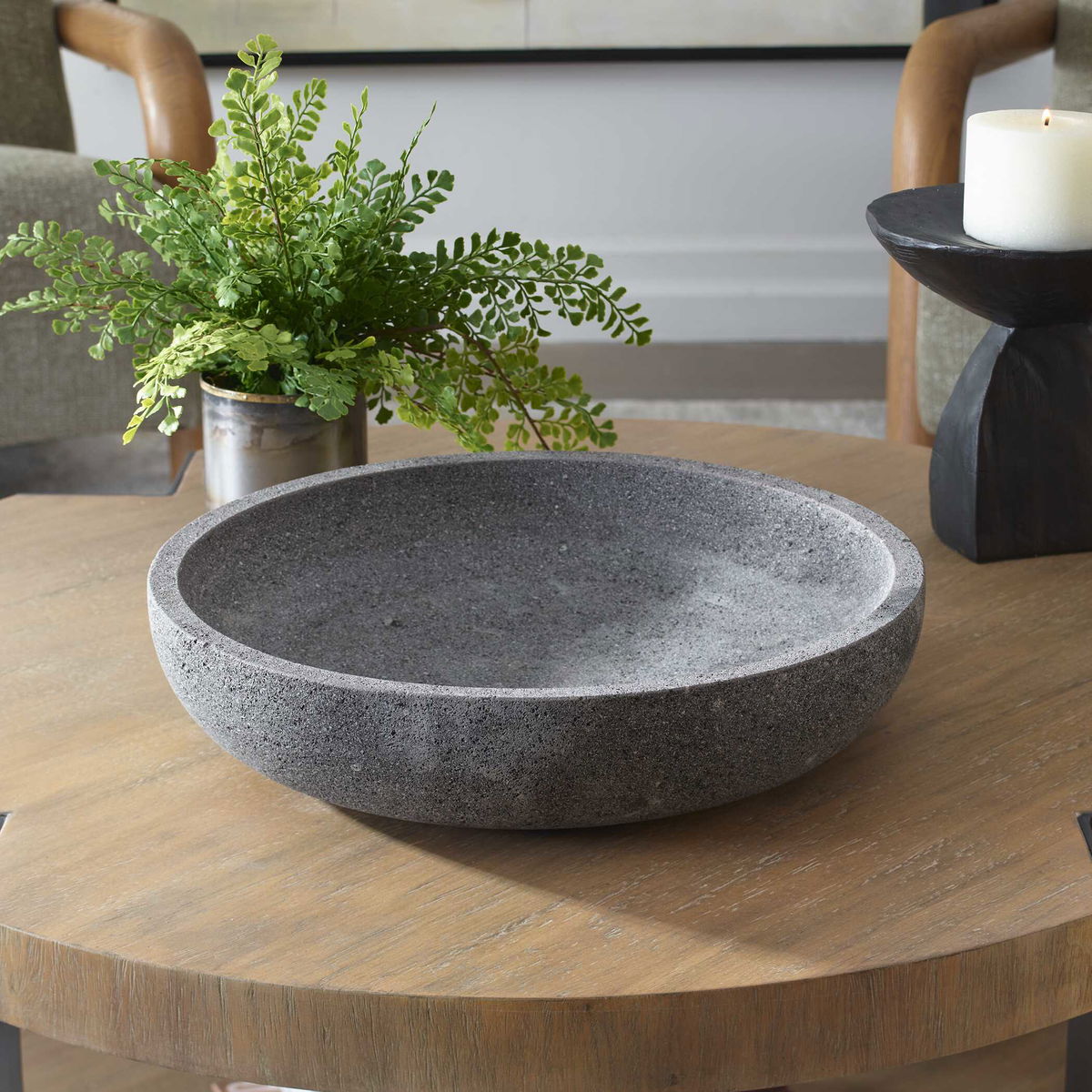 Ashen Earth Outdoor Bowl, Decorative Tray by Uttermost, 16" width x 3.5" height x 16" depth View 3