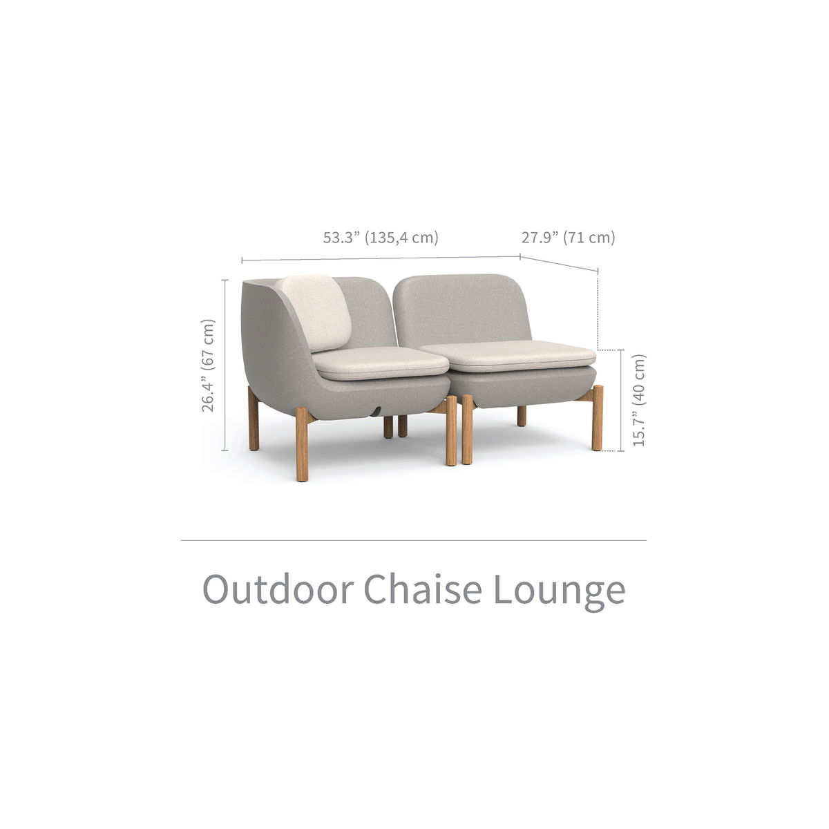 Inou Elements Modular Chaise, Outdoor Furniture by Crescent Garden, 4'5.3" width x 2'2.4" height x 2'3.8" depth View 3