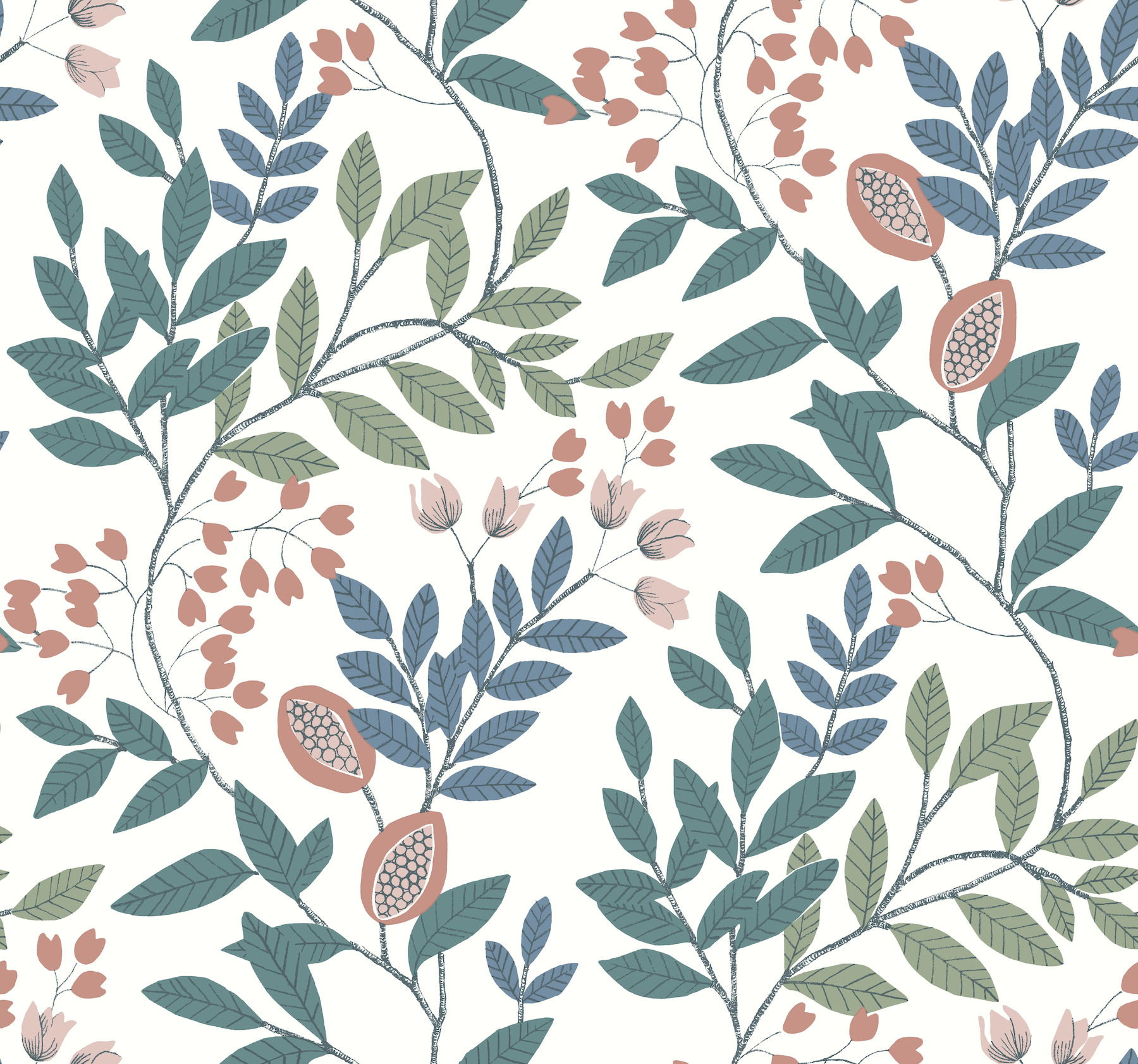 Eden Retreat Pink & Teal Wallpaper large image 