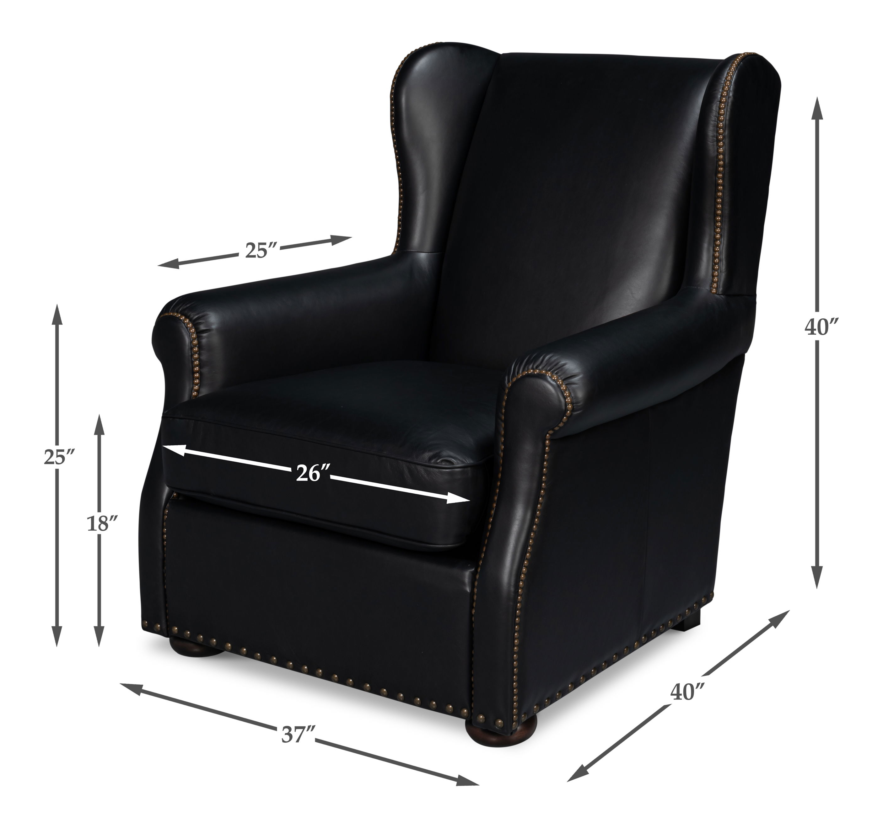 London Dry Accent Chair, Onyx Black, Seating by Sarreid, 37" length x 40" width x 40" height View 15