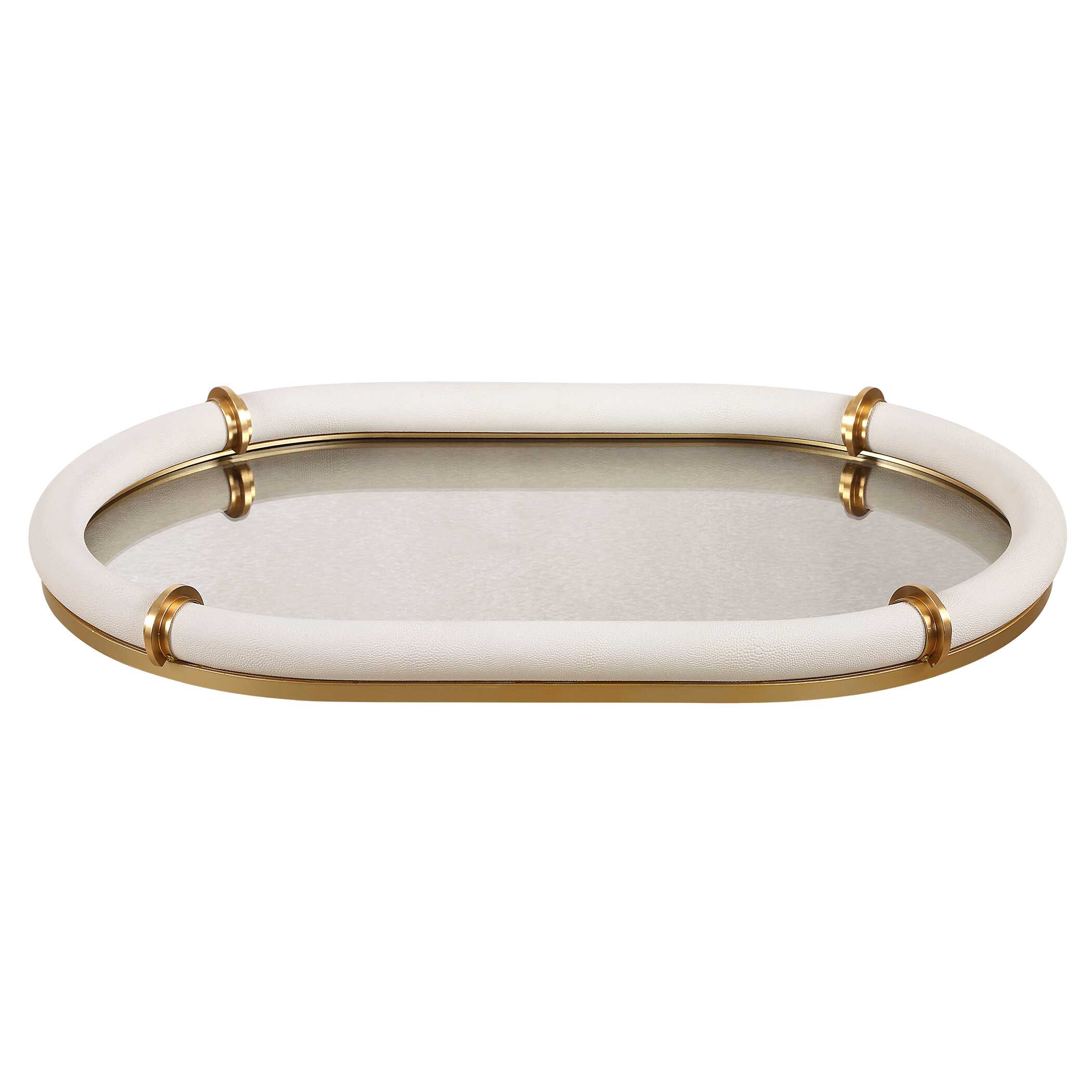 Cyprus Leather Oval Tray, Decorative by Uttermost, 24" width x 2" height x 16" depth View 6