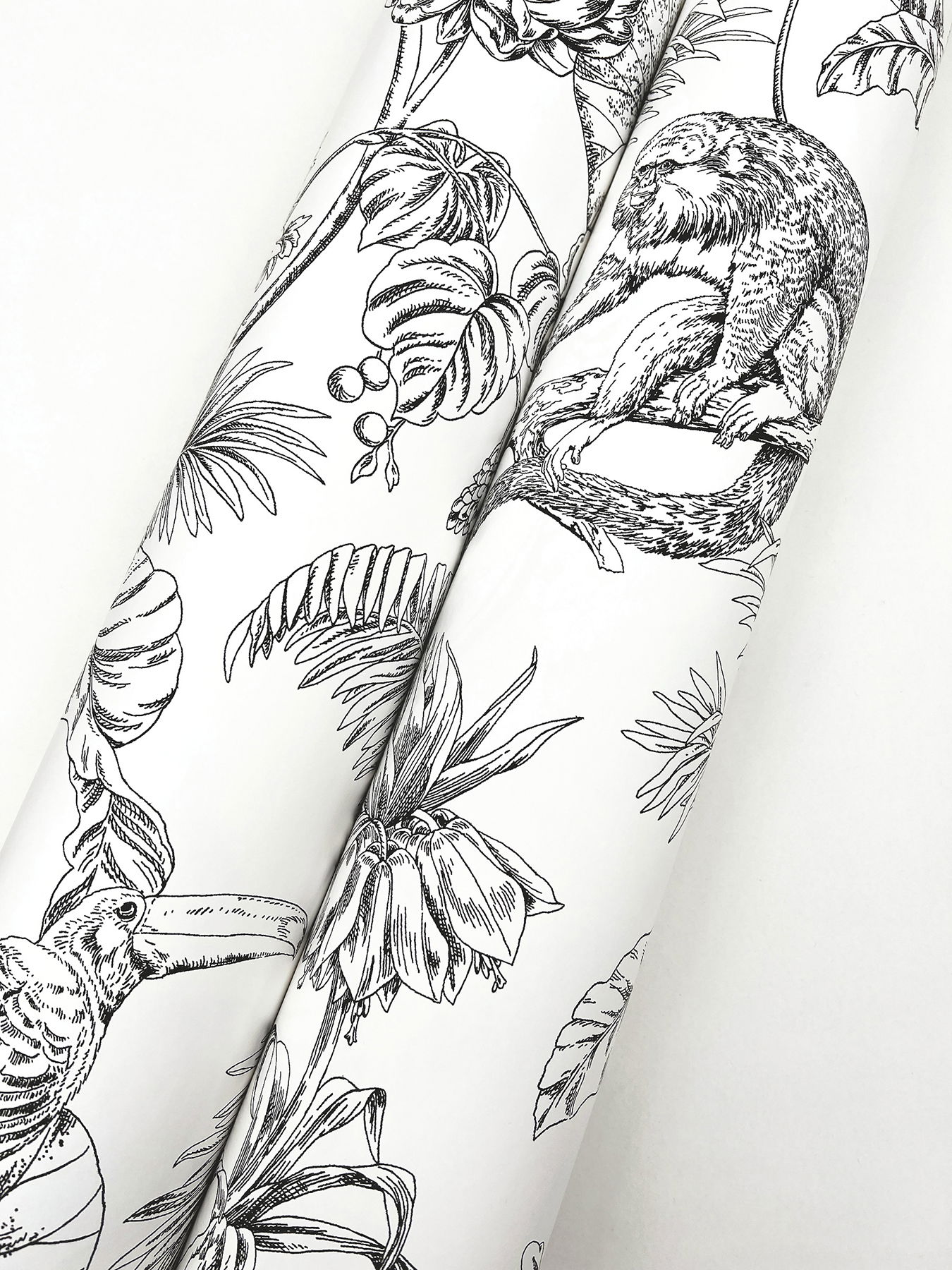 Tropical Sketch Toile Black Wallpaper large image 