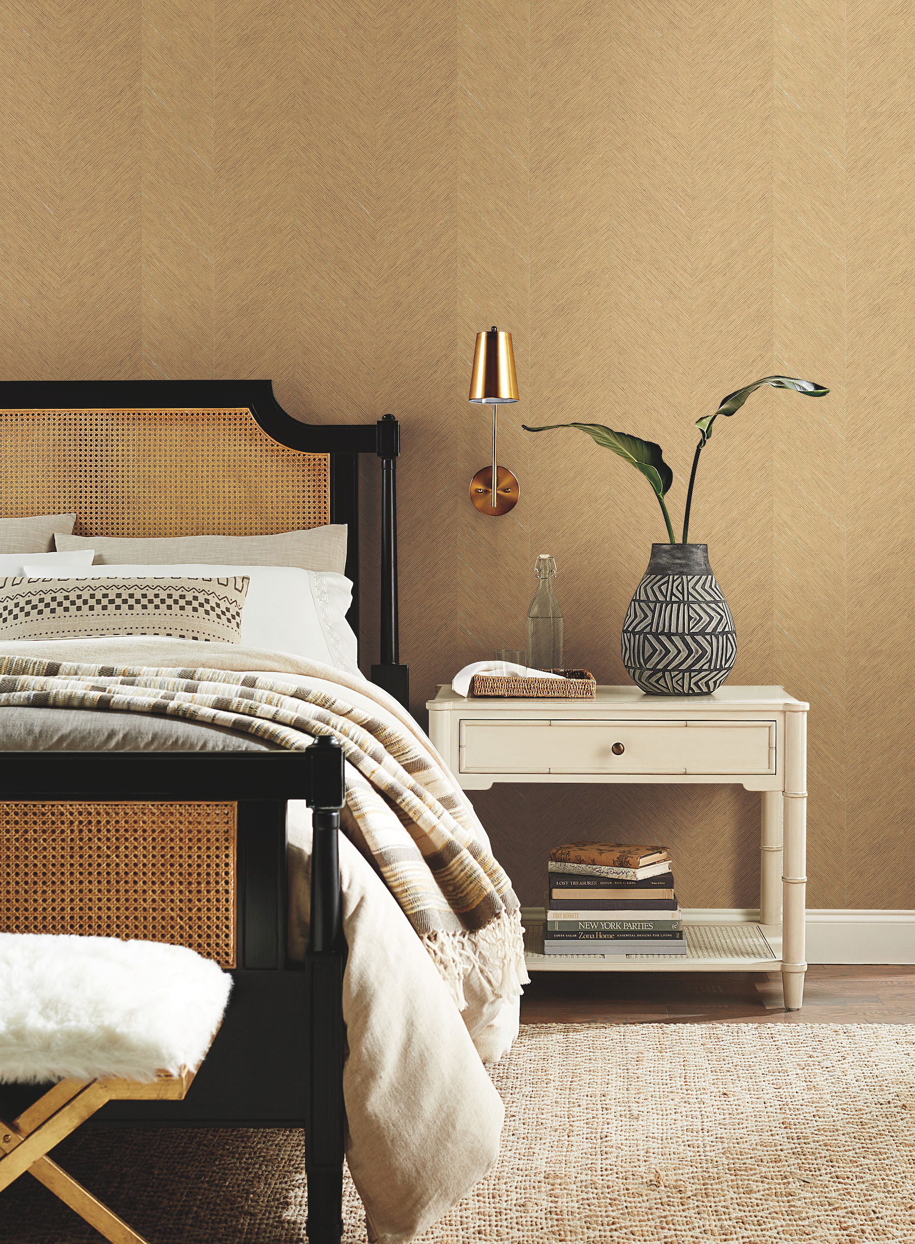 Chevron Beige Metallic Wallpaper large image 